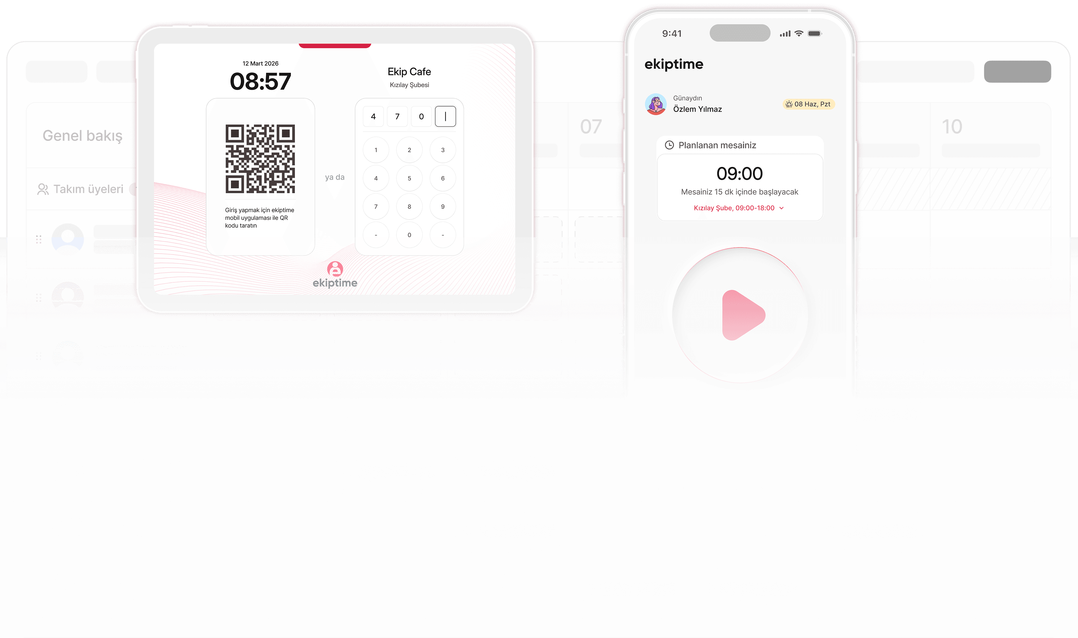 Cihazsız ve Kurulumsuz PDKS için QR kiosk, mobil giriş ve web puantaj ekranları