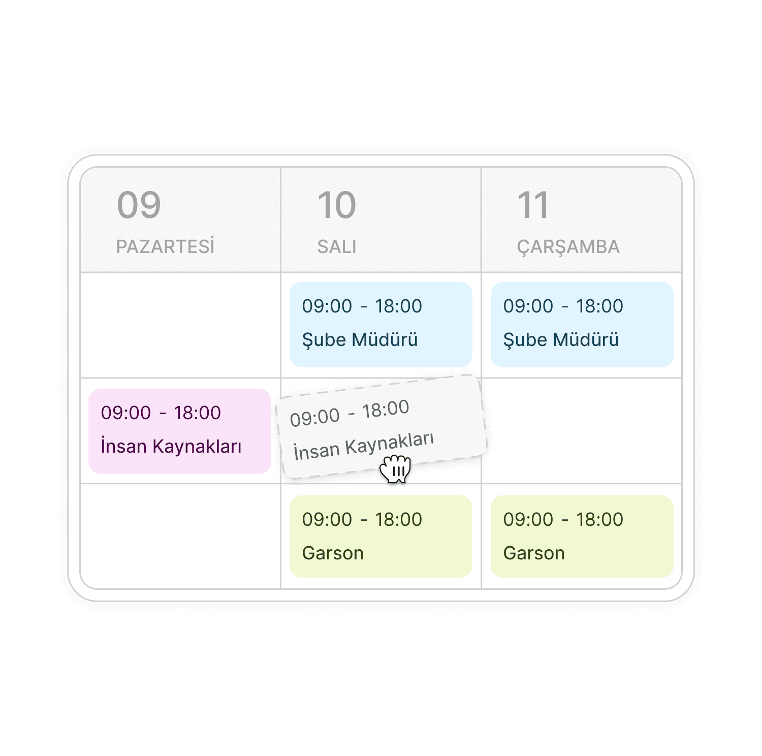 Drag-and-drop workforce planning screen