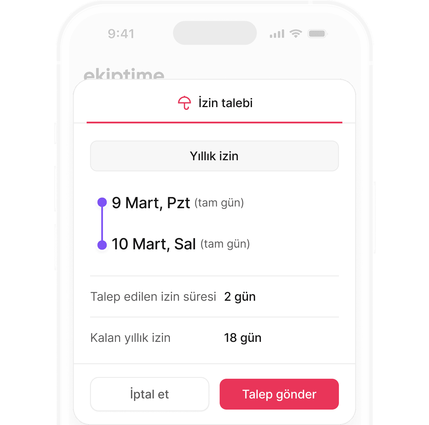 Mobile leave request screen