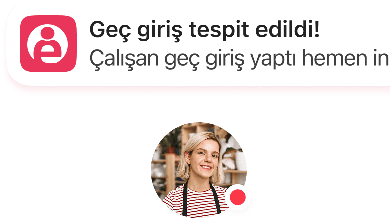 Geç giriş uyarısı ve çalışan durumunu gösteren bildirim kartı